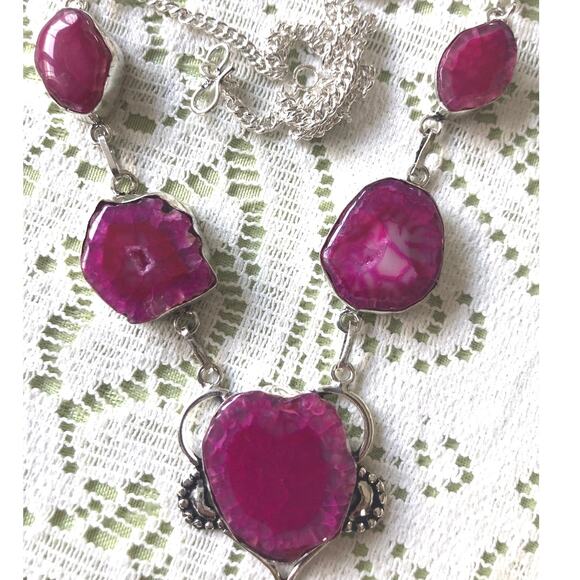 925 Pink Solar Quartz Agate Necklace 21" - Picture 1 of 4